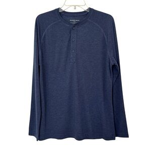 Mizzen+Main Blue Henley Long Sleeves  Collarless Pullover Tee Shirt Size M